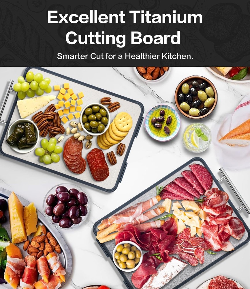 Titanium Cutting Board for Kitchen- Double Sided Cutting Board with Stand, Te...