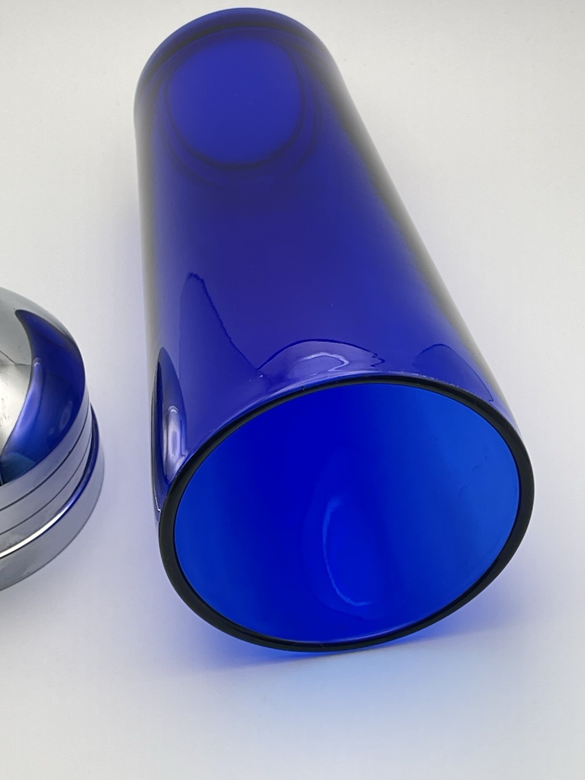 Vintage Cobalt Blue Thick Glass Cocktail Shaker 11" Tall Art Deco MCM FABULOUS!