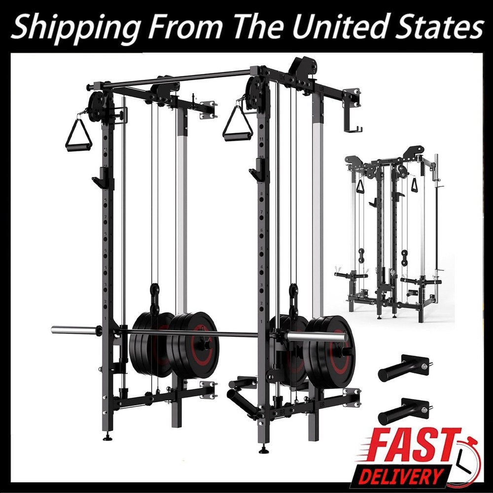 Wall Mount Smith Machine, Power Rack with Independent Dual Pulley System Workout