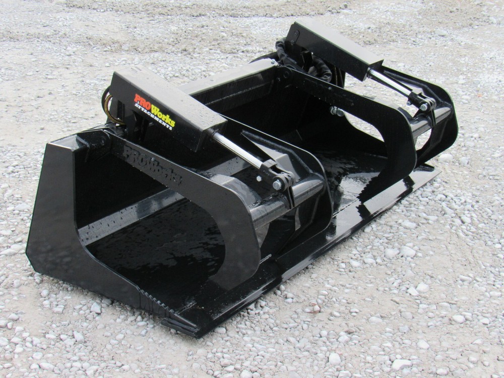 72" Solid Bottom Dual Cylinder Bucket Grapple Skid Steer Quick Attach Attachment