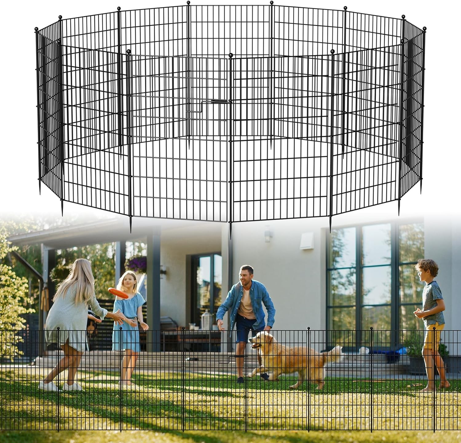 NAIZEA Garden Fence with Gate 7 Panels 13 Panels Animal Barrier No Dig Pet Fence