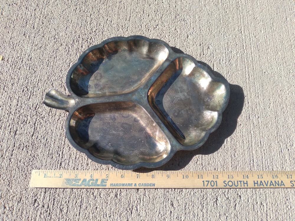 Vintage Leaf Serving Dish Divided Silver Plated Hong Kong