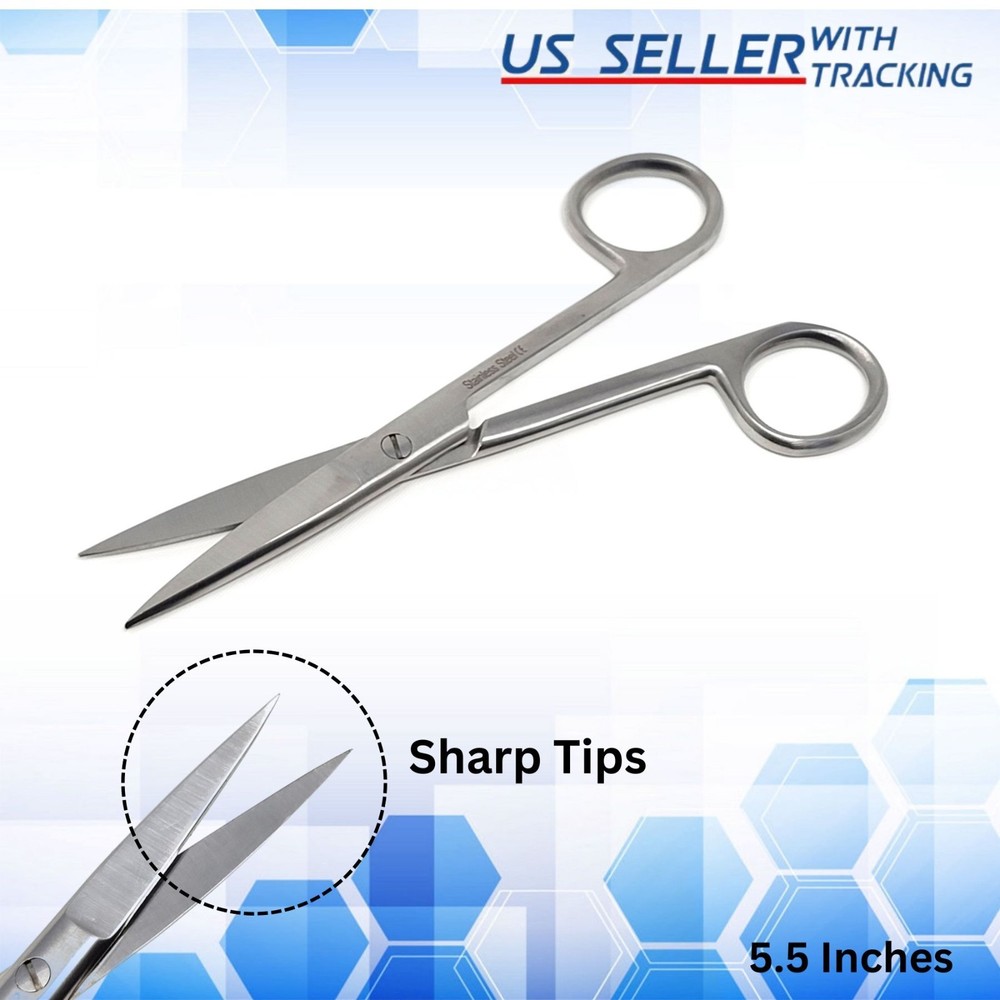 Operating Dissecting Surgical Scissors Straight 5.5" Sharp Edges Stainless.