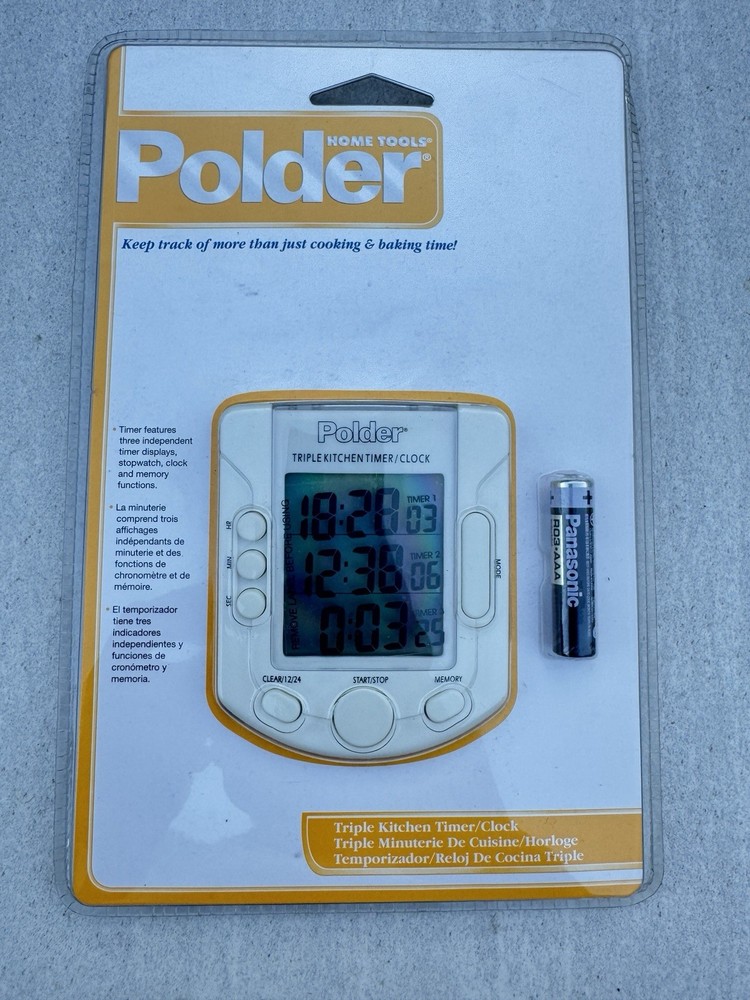 Polder TRIPLE KITCHEN TIMER CLOCK ~ NEW! FREE SHIPPING Kitchen Stopwatch