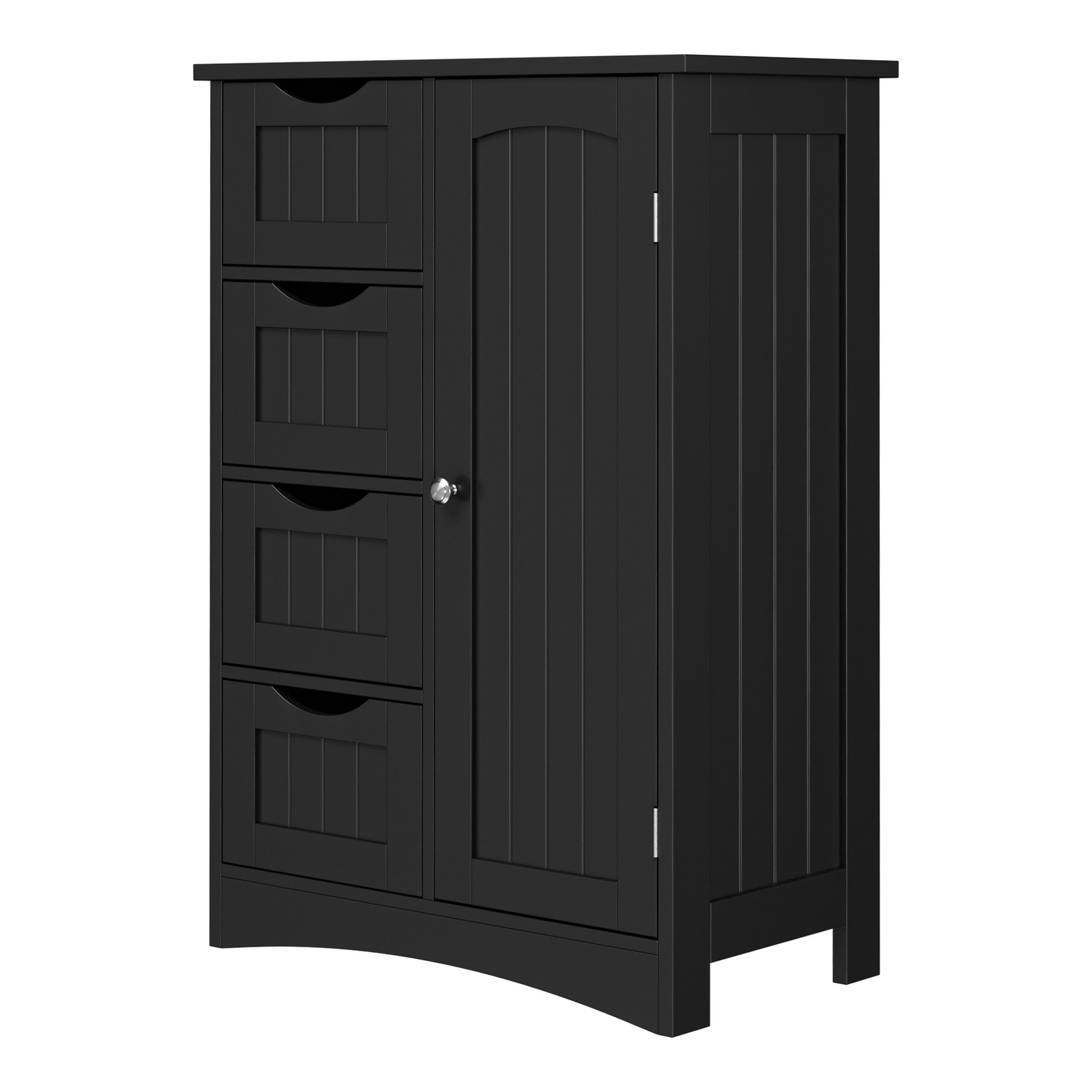 Bathroom Floor Storage Cabinet w/4 Drawers Adjustable Shelves Freestanding Black