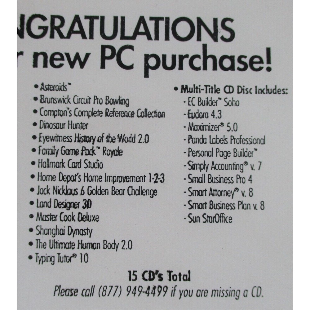 Vintage PC Software Pack Windows Games Info CD 15 different Software CDs 1999