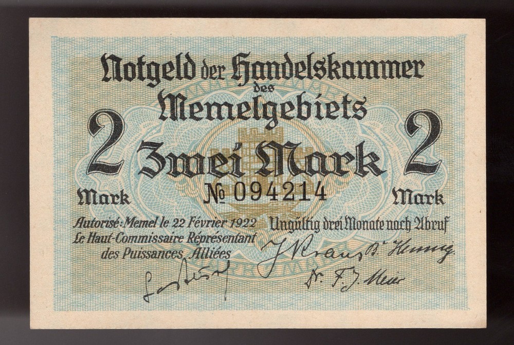 1922 MEMEL 2 Mark  Pic# 3 GEM UNC (RARE)