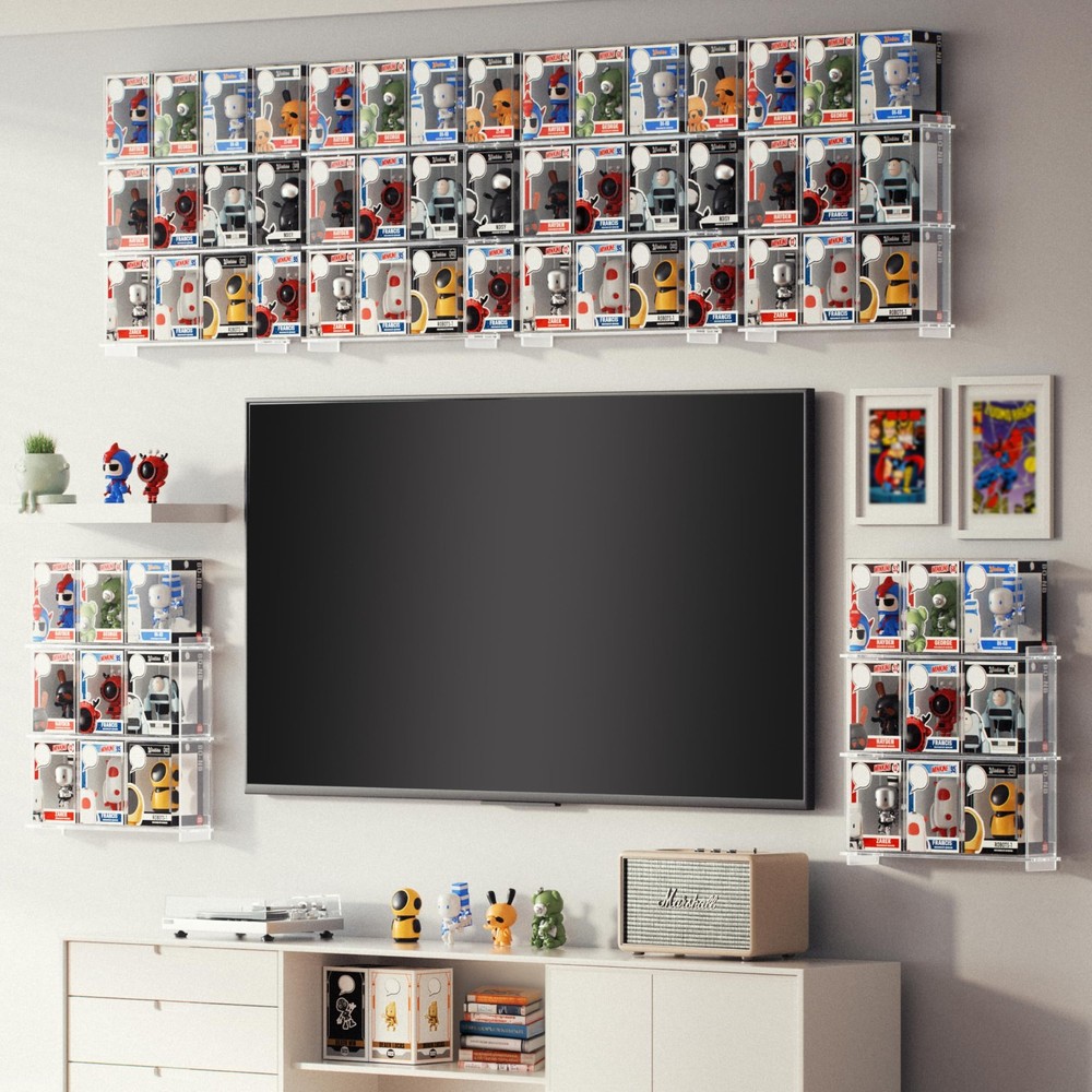 2x Acrylic Floating Shelves for 21 Funko Pops - Easy Install, Stackable Display