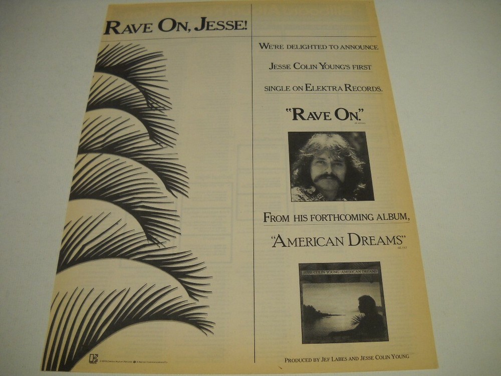 JESSE COLIN YOUNG Rave On from forthcoming AMERICAN DREAMS 1978 Promo Poster Ad
