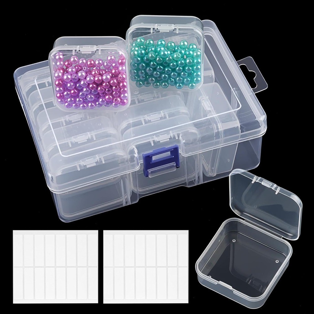 Clear Plastic Storage Containers with Labels, 15 Pcs Mini Organizer Boxes for