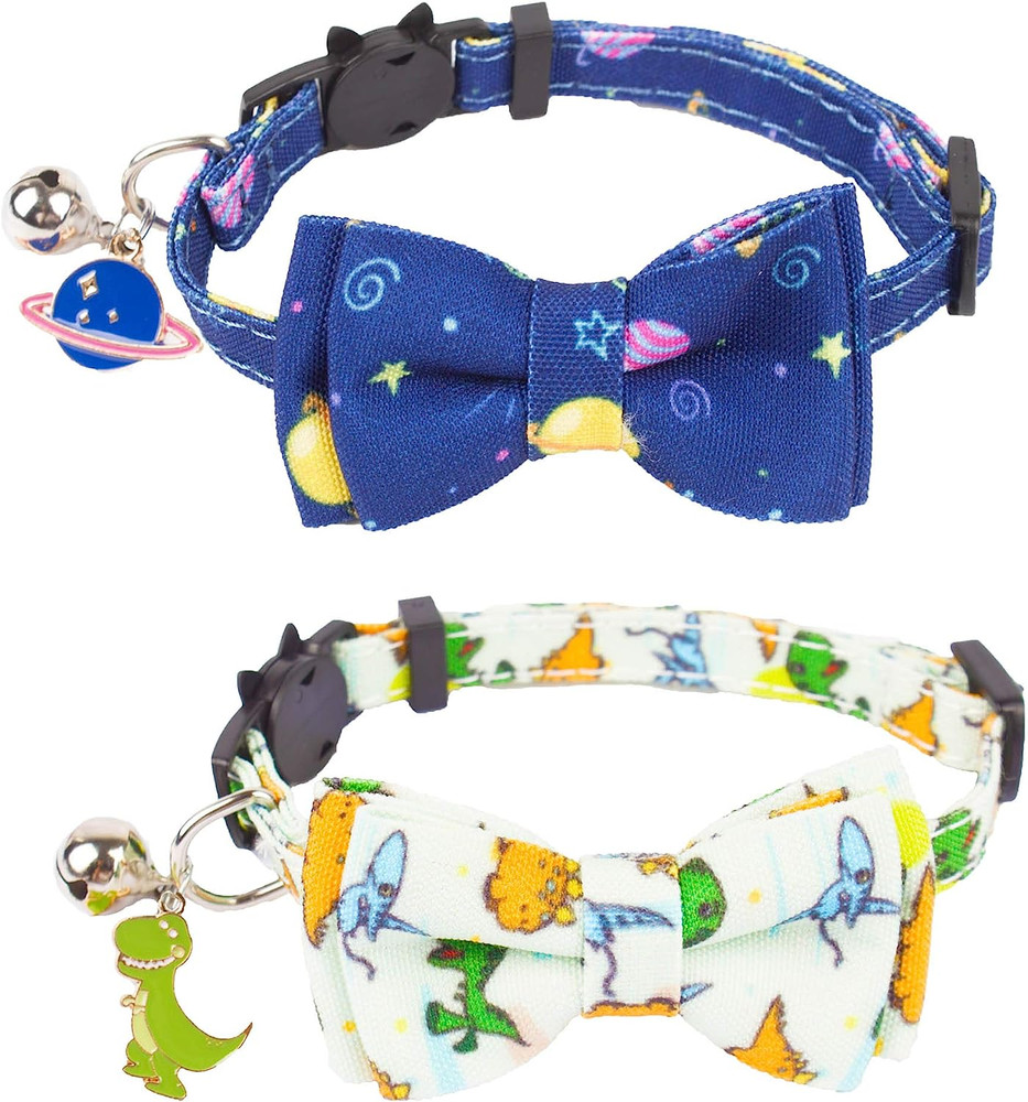 2 Pack Breakaway Cat Collar with Bell & Removable Bow Tie Adjustable 7.5-10.5” U