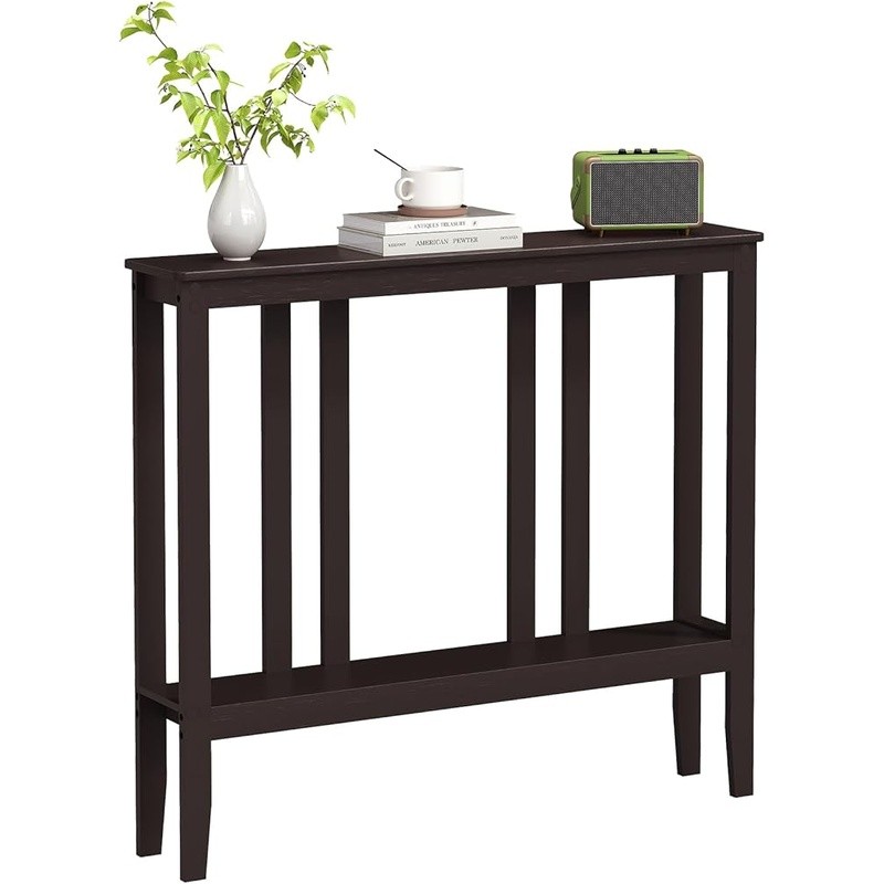 Compact Bamboo Hallway Table 2-Tier Storage Console Entryway Space Saver New