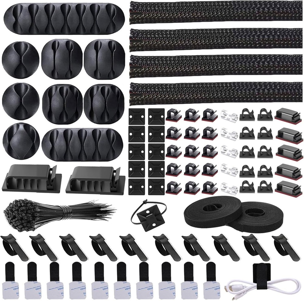Cord Management Organizer Kit 4 Cable Sleeve split with 41Self Adhesive Cable...