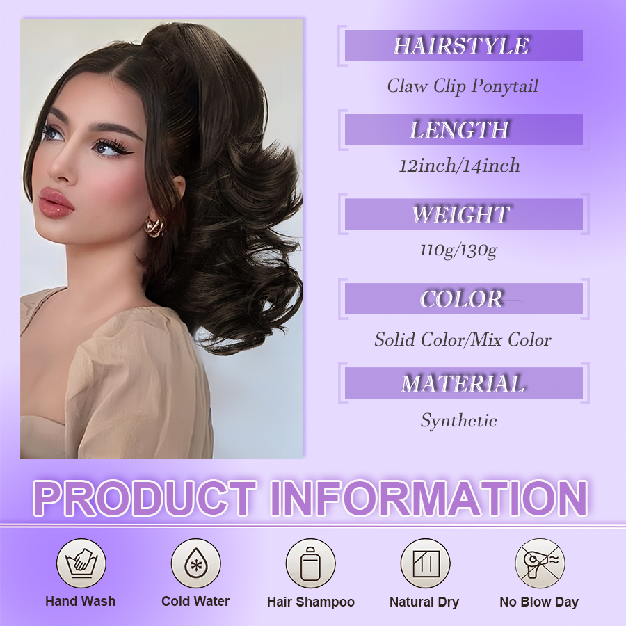 14" Short Claw On Ponytail Hair Extensions Natural Clip Pony Tail Thick As Human