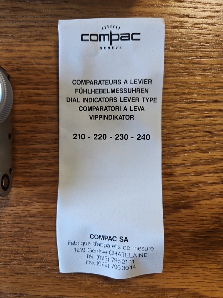 Compac 244A Dial Test Indicator .0005" Swiss Made Precision Tool with Case **KIT