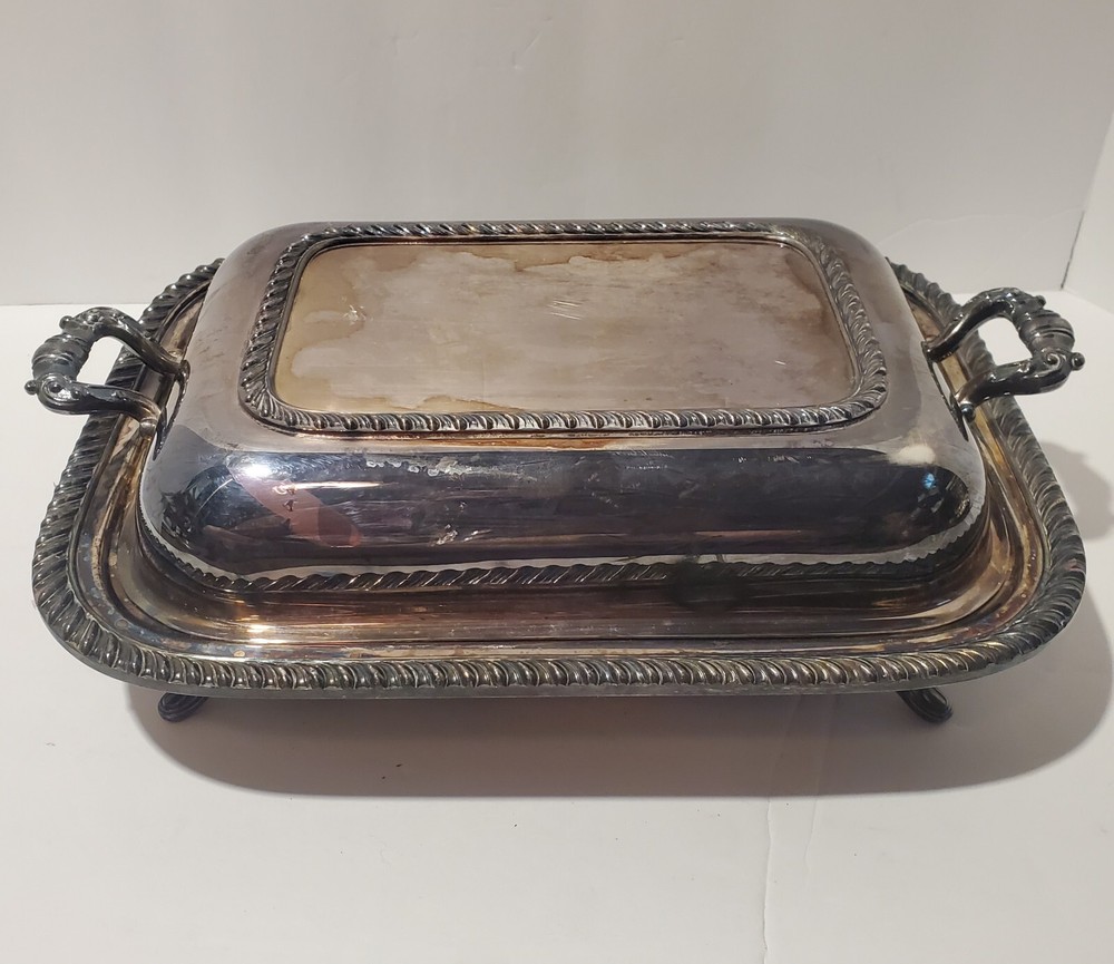 Vintage Claw Footed Silverplate Covered Serving Tray Chafing Dish