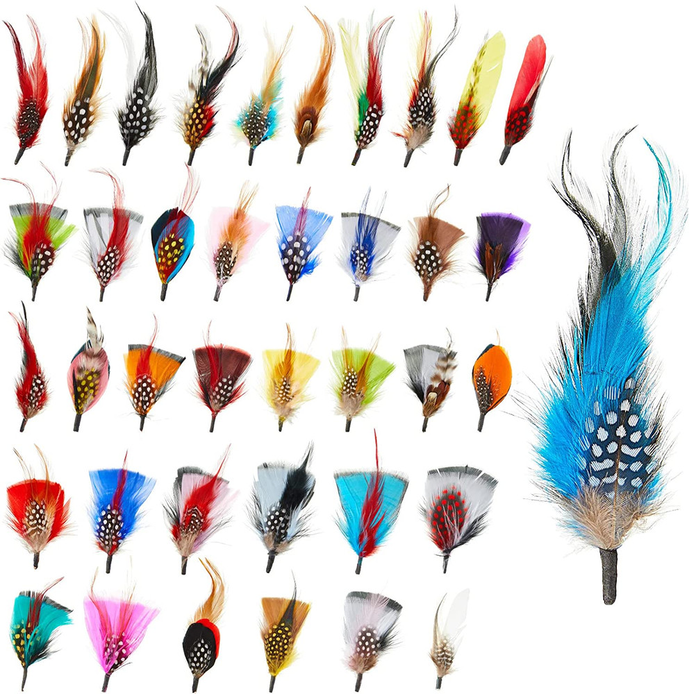 39 Pcs Hat Feathers Assorted Feathers for Fedora Hats Colorful Real. 8-11 cm