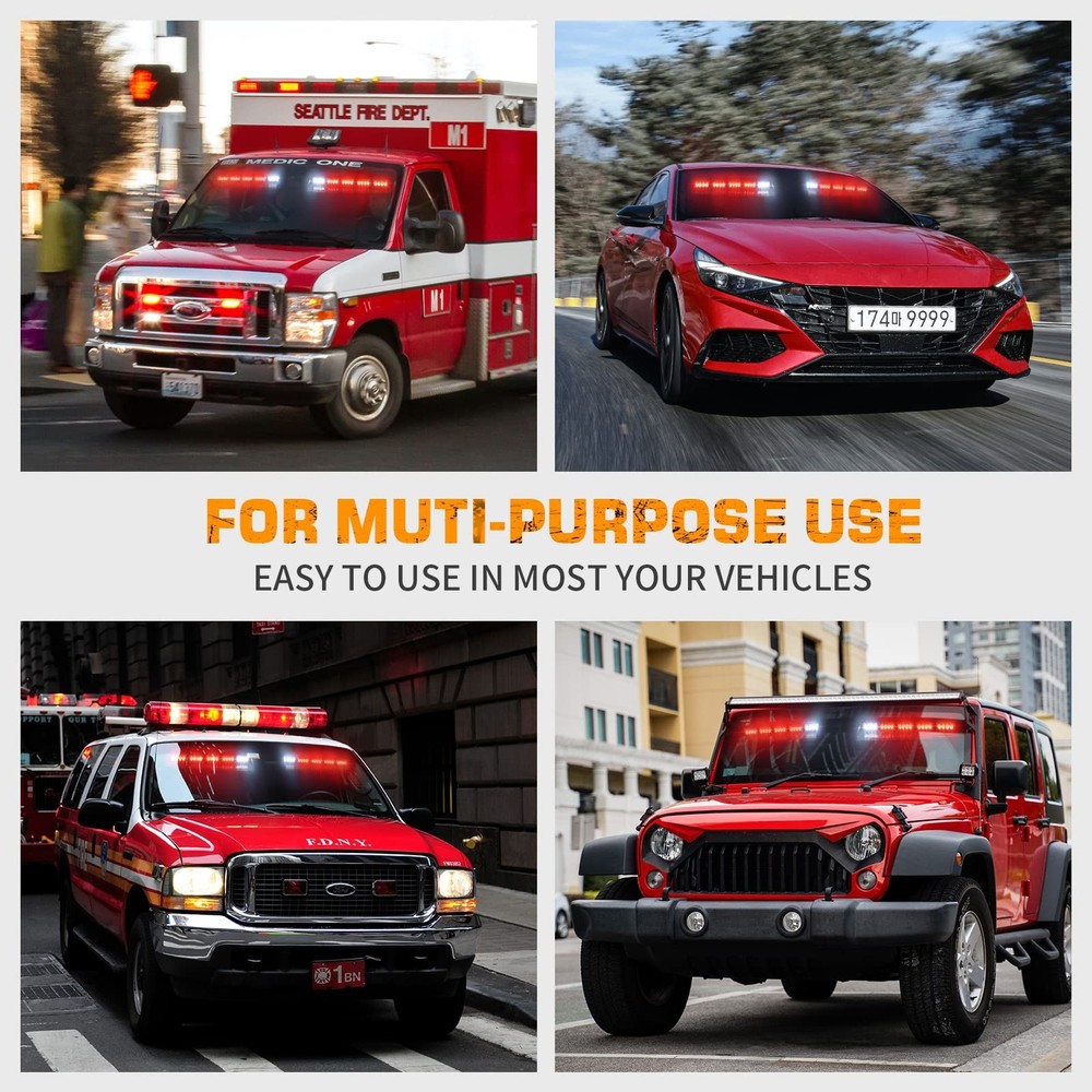 XRIDONSEN 2 in 1 Red Emergency Dash Strobe Lights & Visor Lights Interior Win...