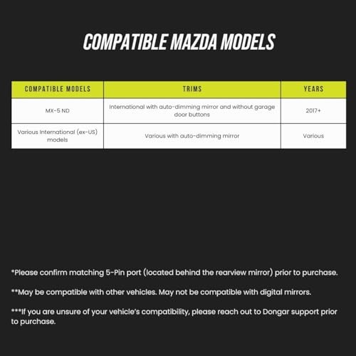 Dashcam Power Adapter (5-Pin Type G) for Select Mazda vehicles, including MX