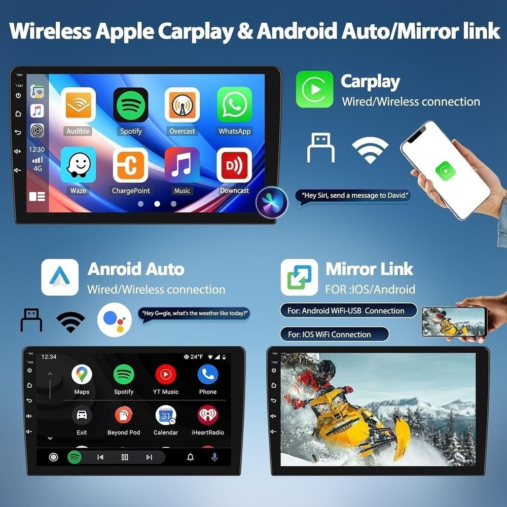 Android 13 Double Din Car Stereo CarPlay Android Auto 9in Touchscreen Bluetooth
