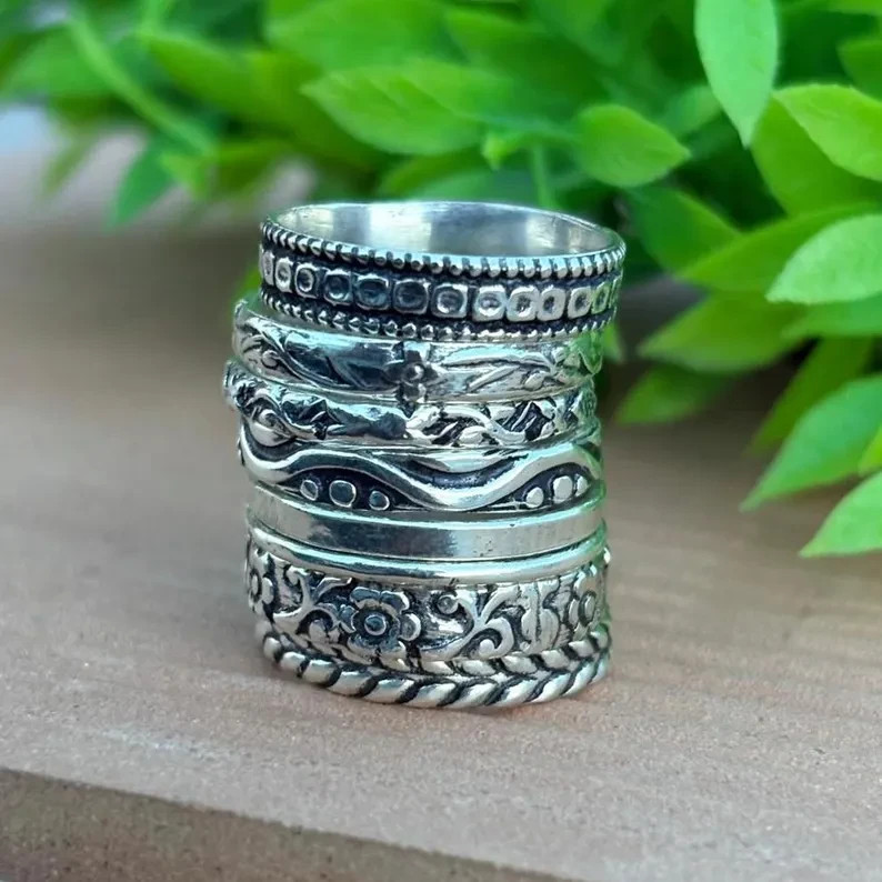 Stackable Ring 8 Set | Sterling Silver Stack Rings | Silver Rings | All Size