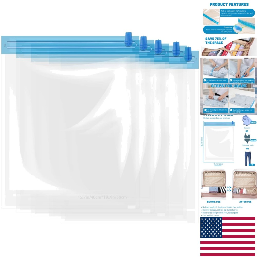 5 Pack Space-Saving Vacuum Bags, Dustproof & Travel-Friendly 50x40cm Compression