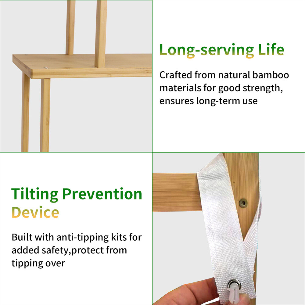 Bamboo 6-tier Storage Rack Blind Door Cabinet Staggered Shelf Etagere Bookcase