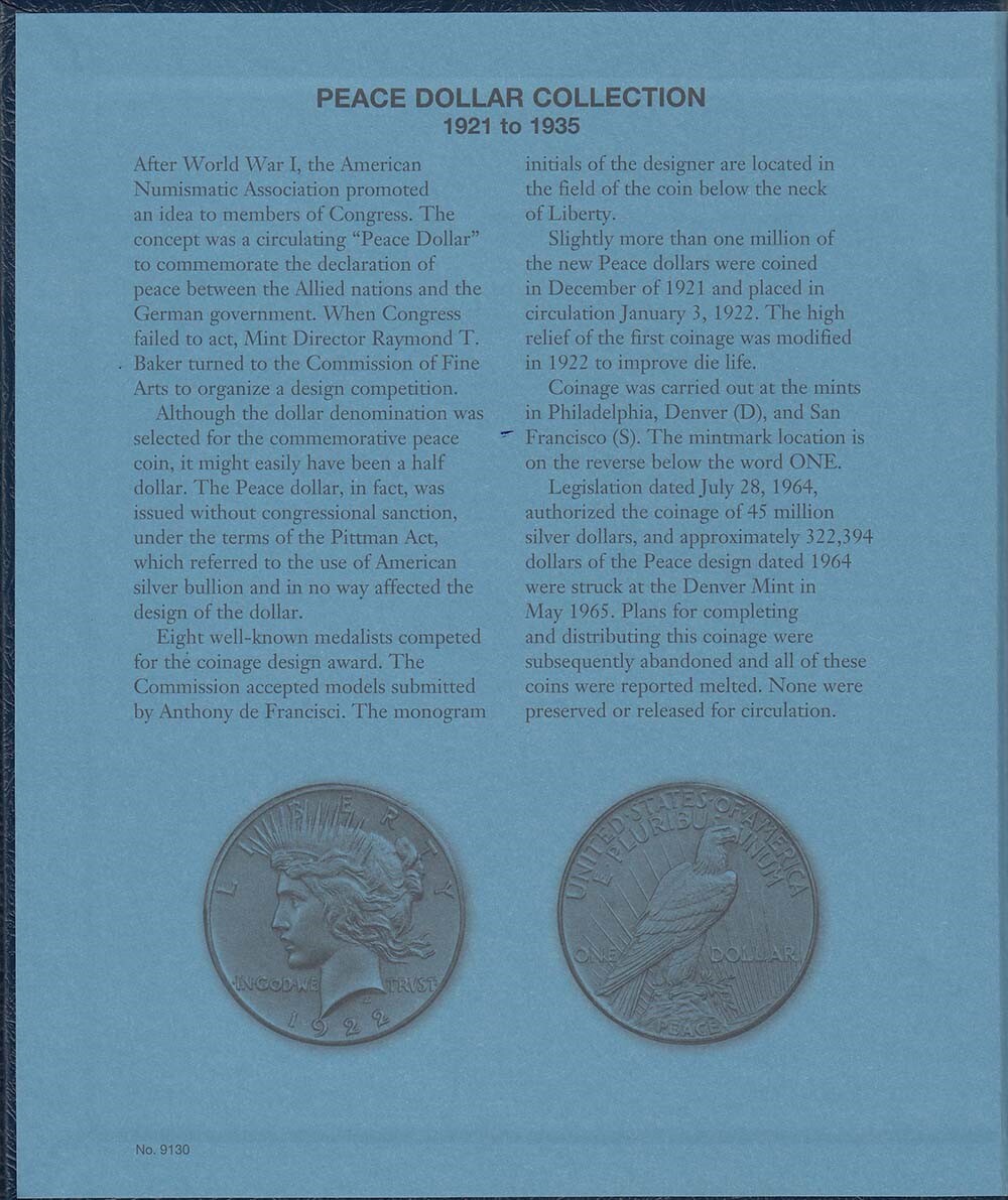 Album For US Peace Dollar Coins Collection 1921-1935 New Collector Gift Whitman