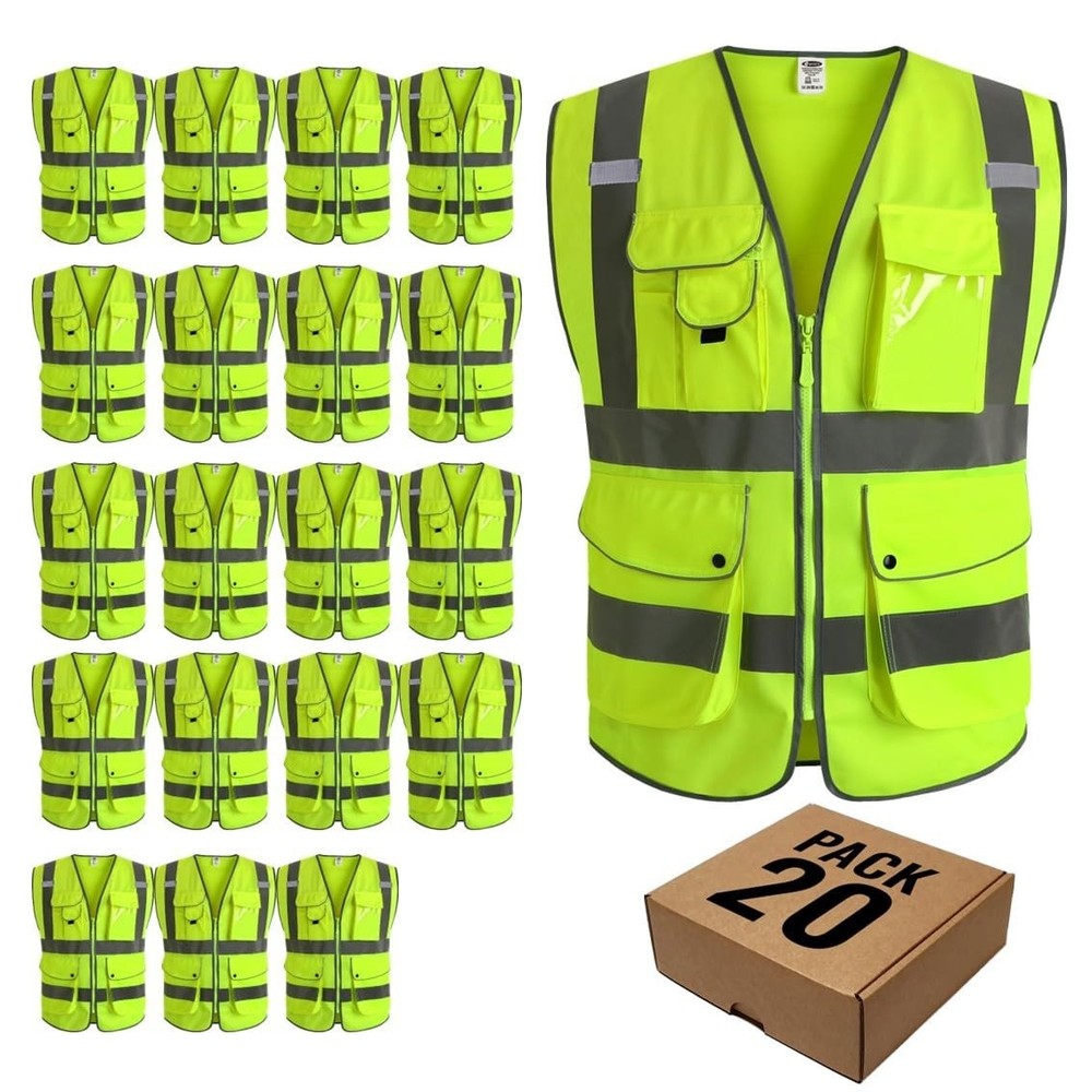 20 Pack High Visibility Safety Vests Class 2 with Reflective Strips, ANSI/ISEA C