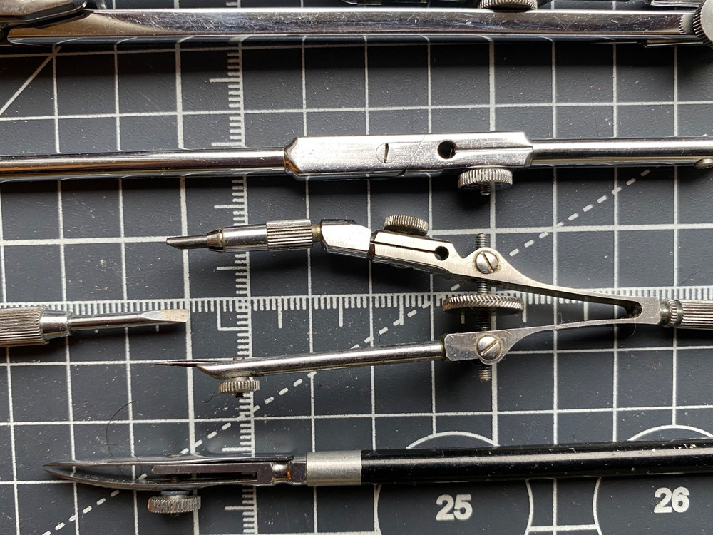 Rare vintage Kern 7 piece Drafting Compass set - Excellent