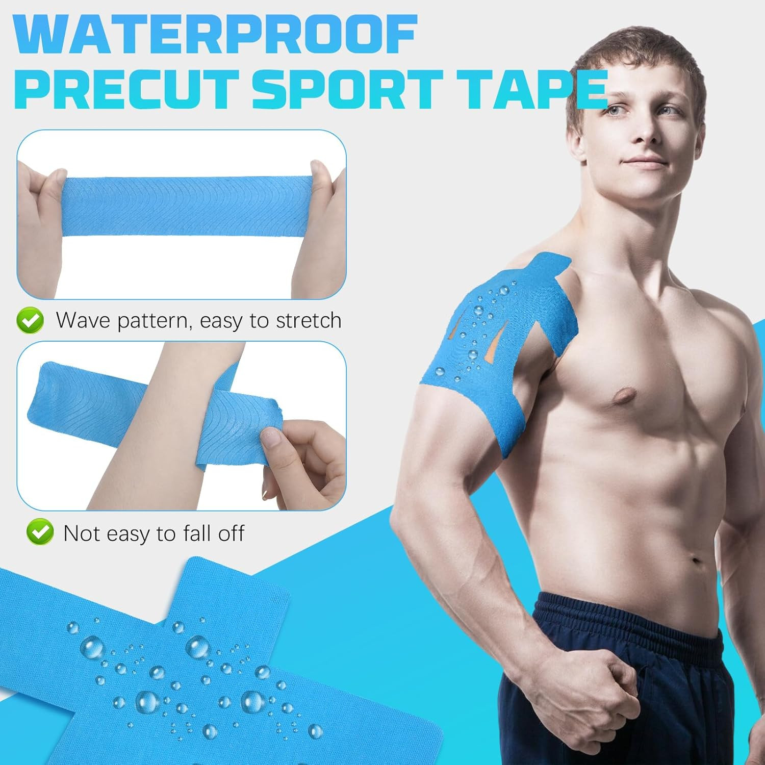 Kinesiology Tape for Shoulder Precut Strips 15pcs Elastic Breathable Support