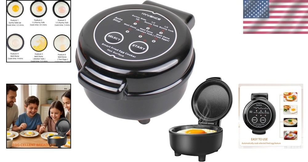 Automatic Fried Egg Cooker for 6 Styles, Non-Stick Black