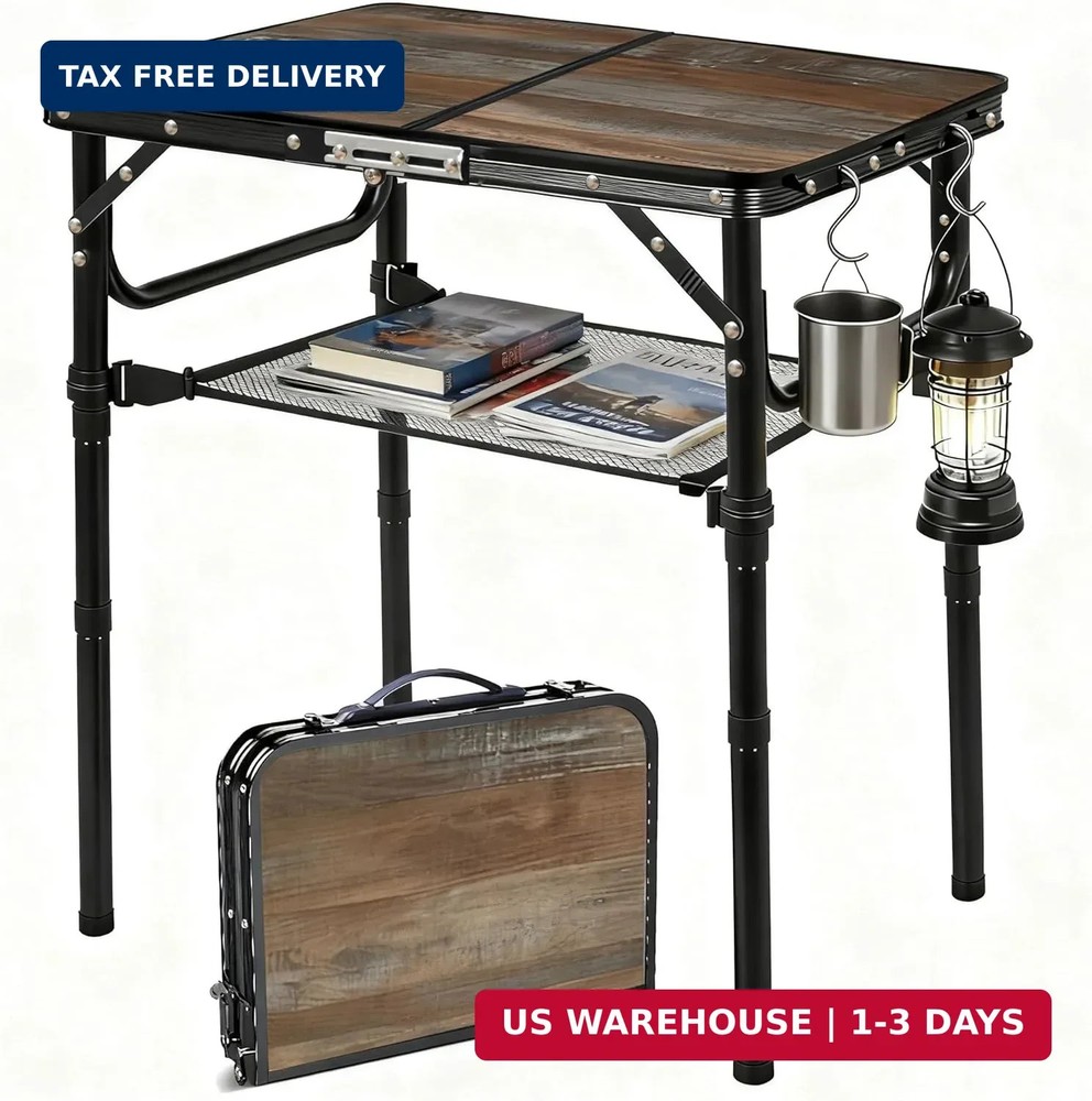 Folding Picnic Table 2ft Portable Camping Table Adjustable Heights Metal Aluminu