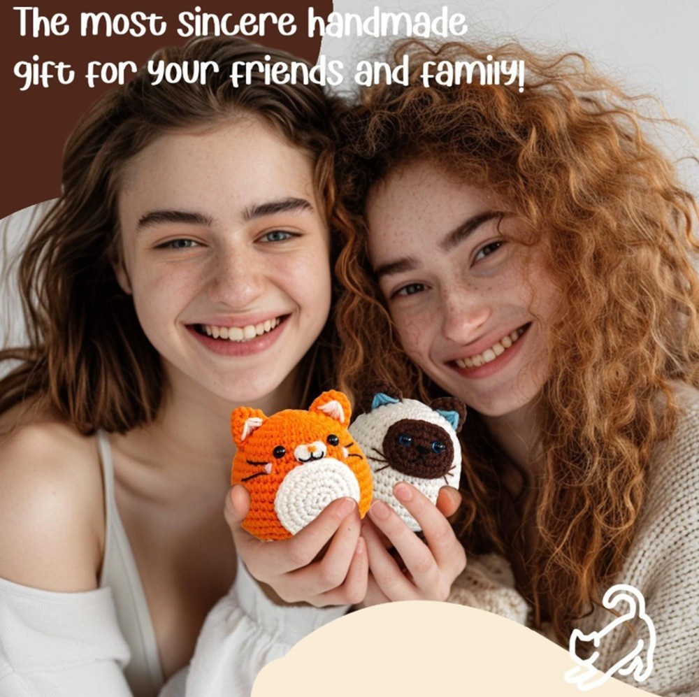 Beginner Crochet Kit 3 Pack Cats Amigurumi DIY Set with Video Tutorials