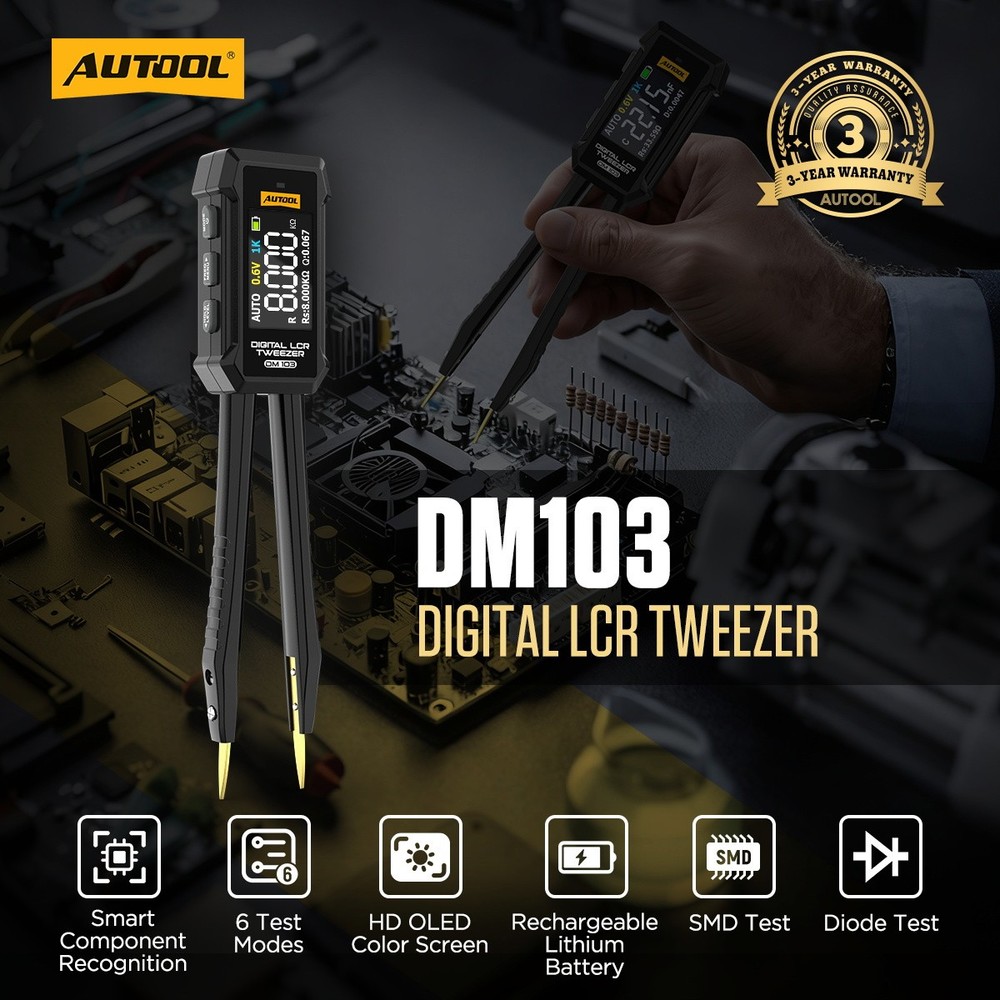 Smart Tweezer LCR ESR SMD Test Ohm Capacitance Inductance D/Q Values Diode Test