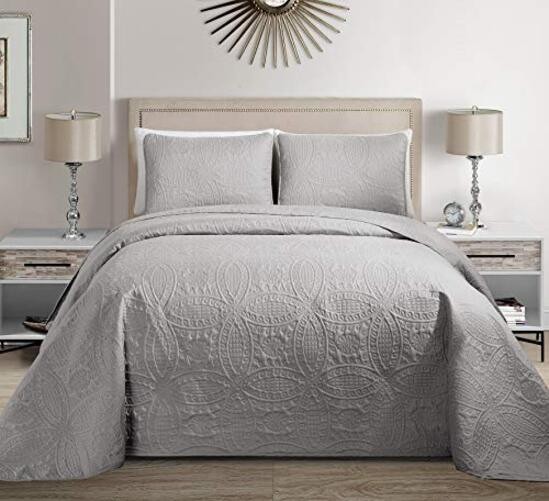 Mk Collection 3pc Solid Embossed Bedspread Bed King/California King Silver