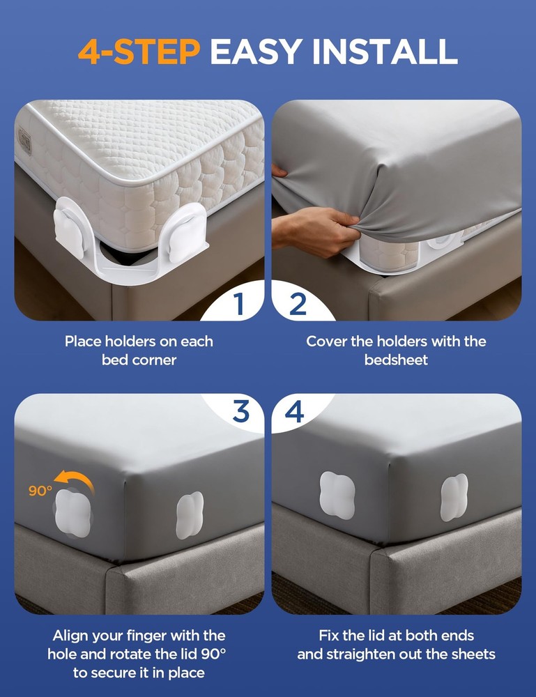 Sheet Holders Lock Bed Sheet Grippers - Fitted Sheet Holder for Corners Keep ...