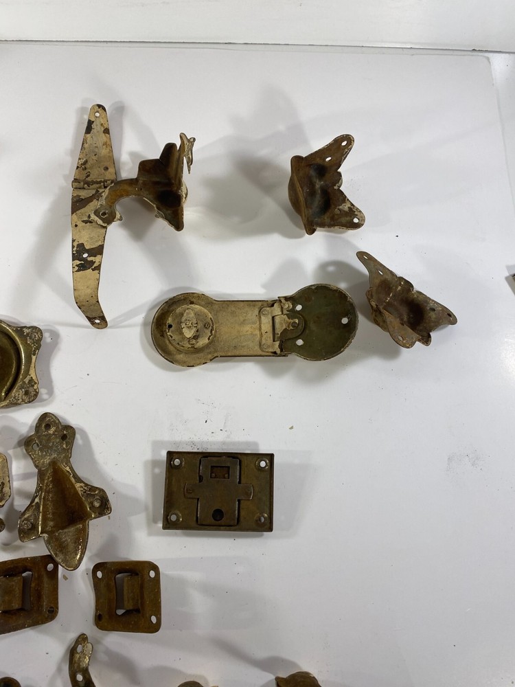 Vtg Trunk Hardware Lot Hinges Corners Guards Lock Latch Catch Hasp Clasp