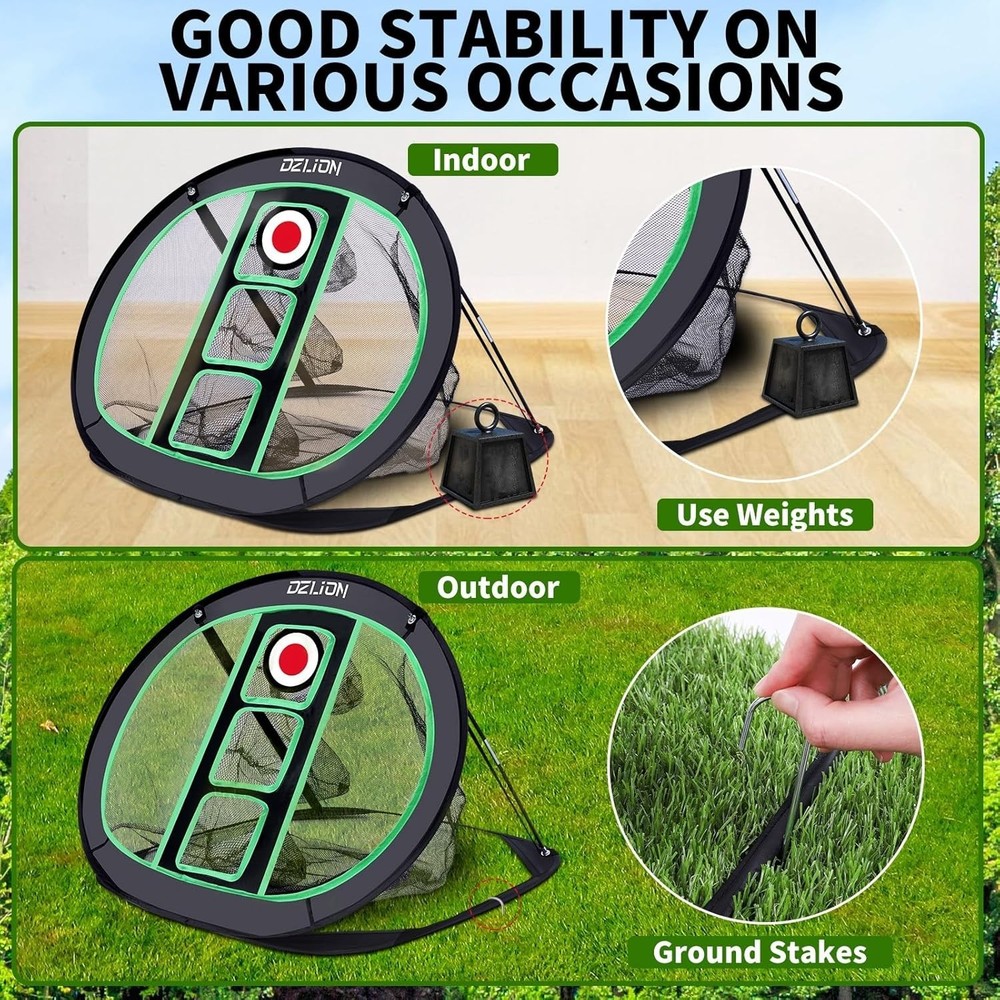Golf Chipping Net and Mat Set - Pop Up Foldable Indoor Training Target with 2...