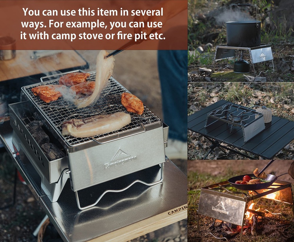 CAMPINGMOON Folding Campfire Grill Grate Open Fire Cooking Camping Portable 3...