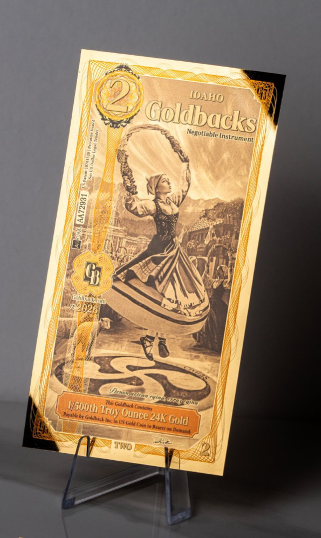 2026 - 2 IDAHO Goldback Aurum Gold Foil Note 1/500 oz 24kt .999 Fine PRESALE