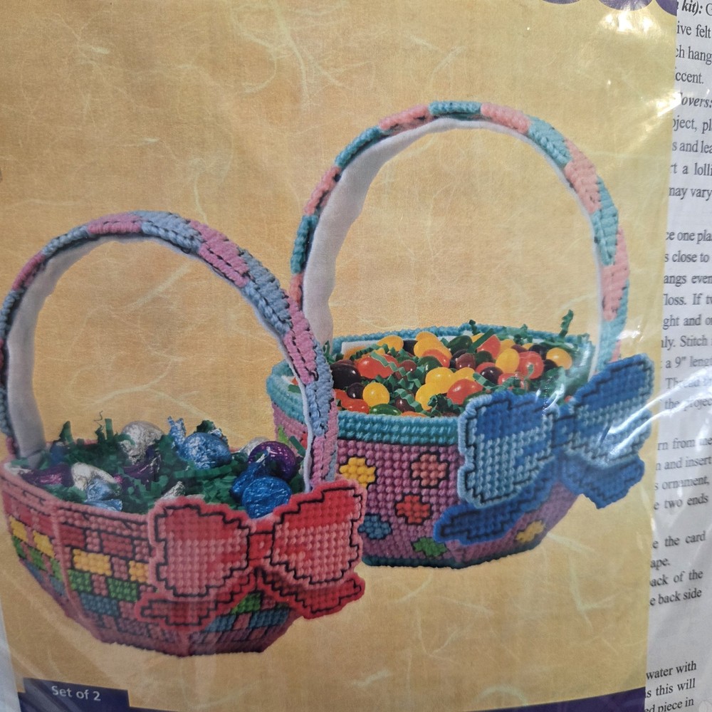 Craftways 2 EASTER Baskets Candy Dishes Plastic Canvas Kit Sealed Spring Craft