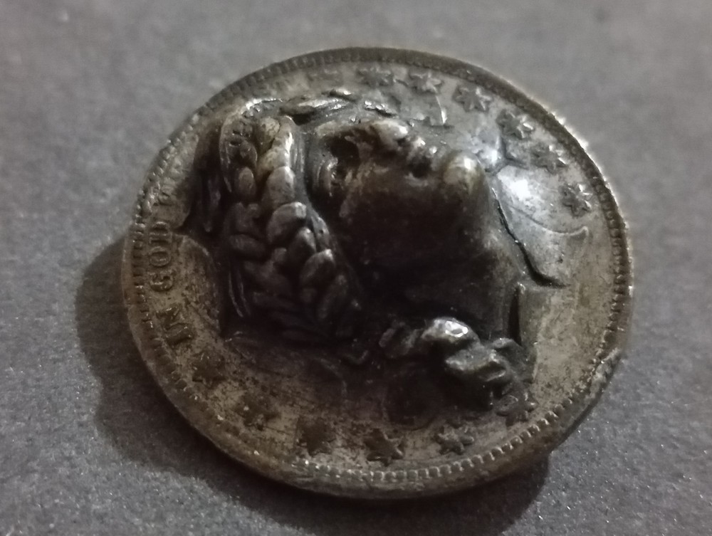 Antique Lady Liberty Repousse Punch Coin Button