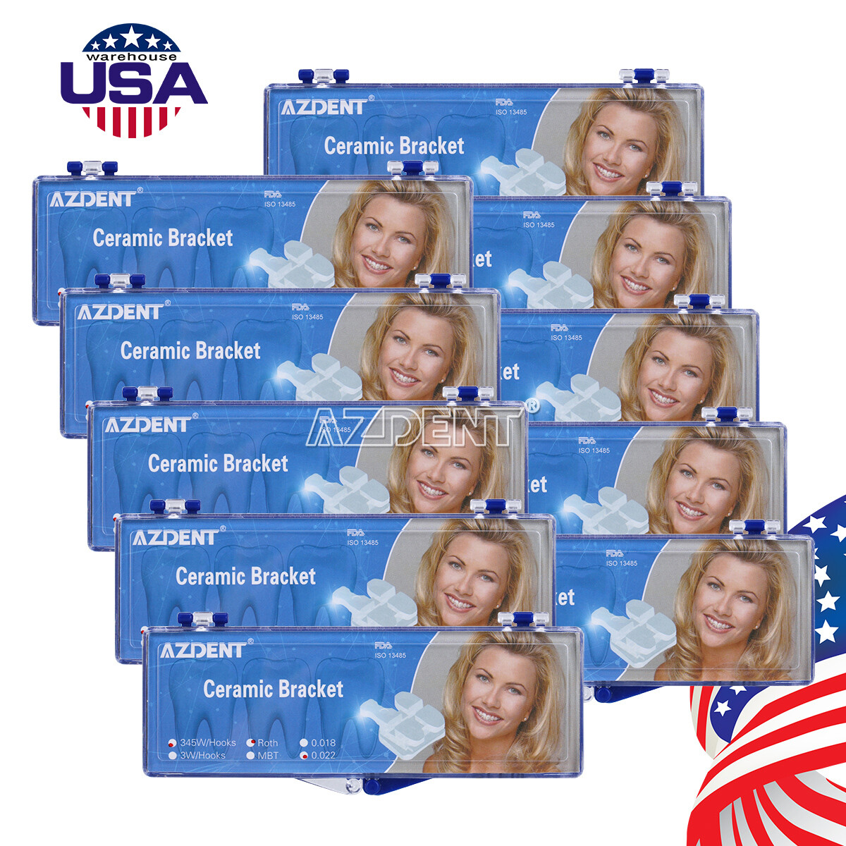 AZDENT Dental Orthodontic Clear Ceramic Brackets Braces Roth.022 Hooks 3 4 5