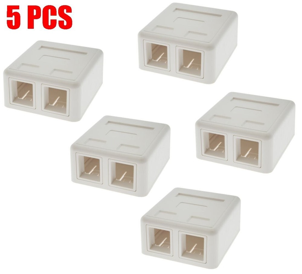 5x 2 Port Blank RJ45 CAT Network Surface Wall Mount Box For Insert Keystone Jack