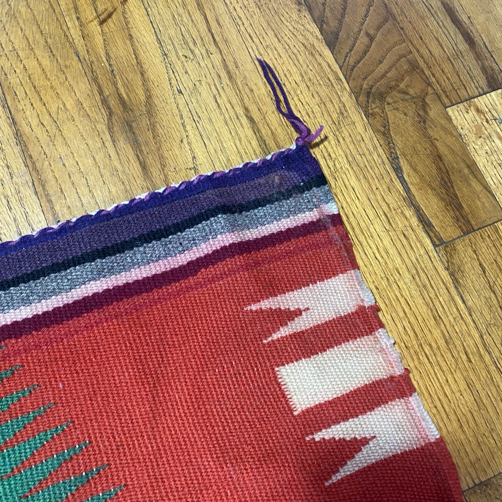 Vintage Navajo Germantown Sampler Rug Weaving Eyedazzler 21x19" Red Purple Green
