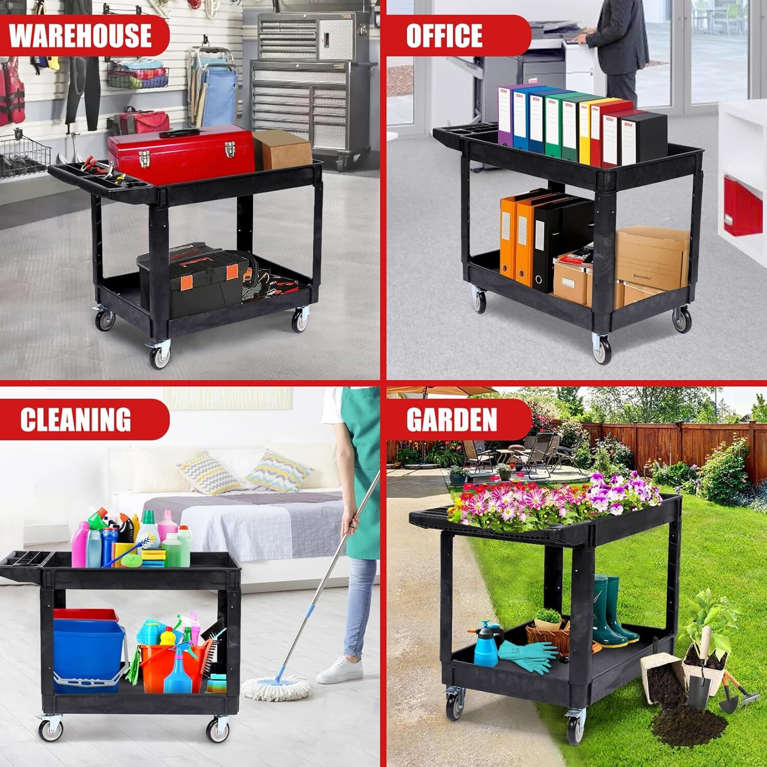 40.5"X 17.7" Service Utility Cart 2-Shelf 550LBS Rolling Cart Swivel Wheels