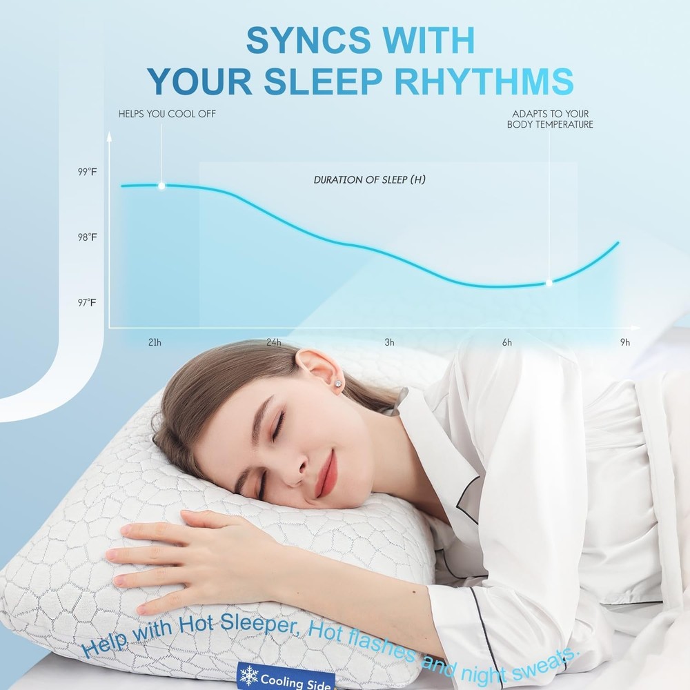 QUTOOL Cooling Pillow for Sleeping, CertiPUR-US Shredded Memory Foam Standard...