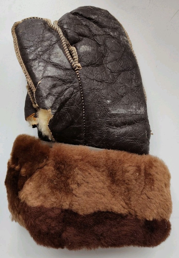 Rare WORLD WAR II Leather & Fur PILOT AVIATOR FLIGHT GLOVES