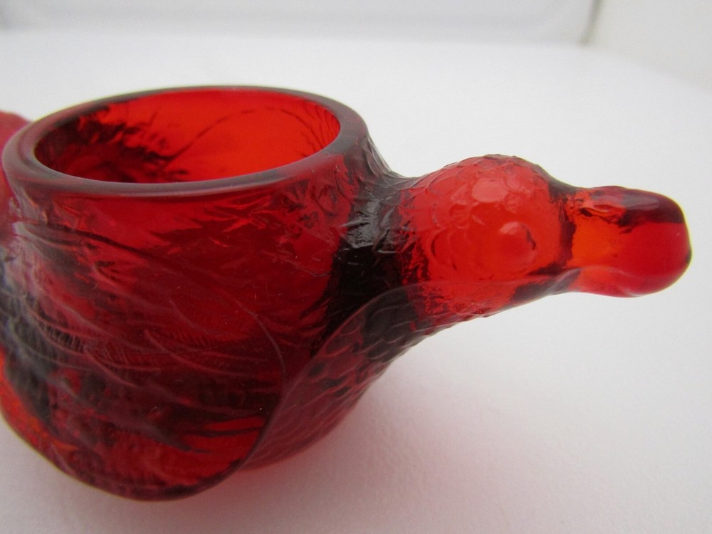 E.E. Ed Bowman 2009 Ruby Red Summit Bird with Berry Open Salt Dip Candle Holder